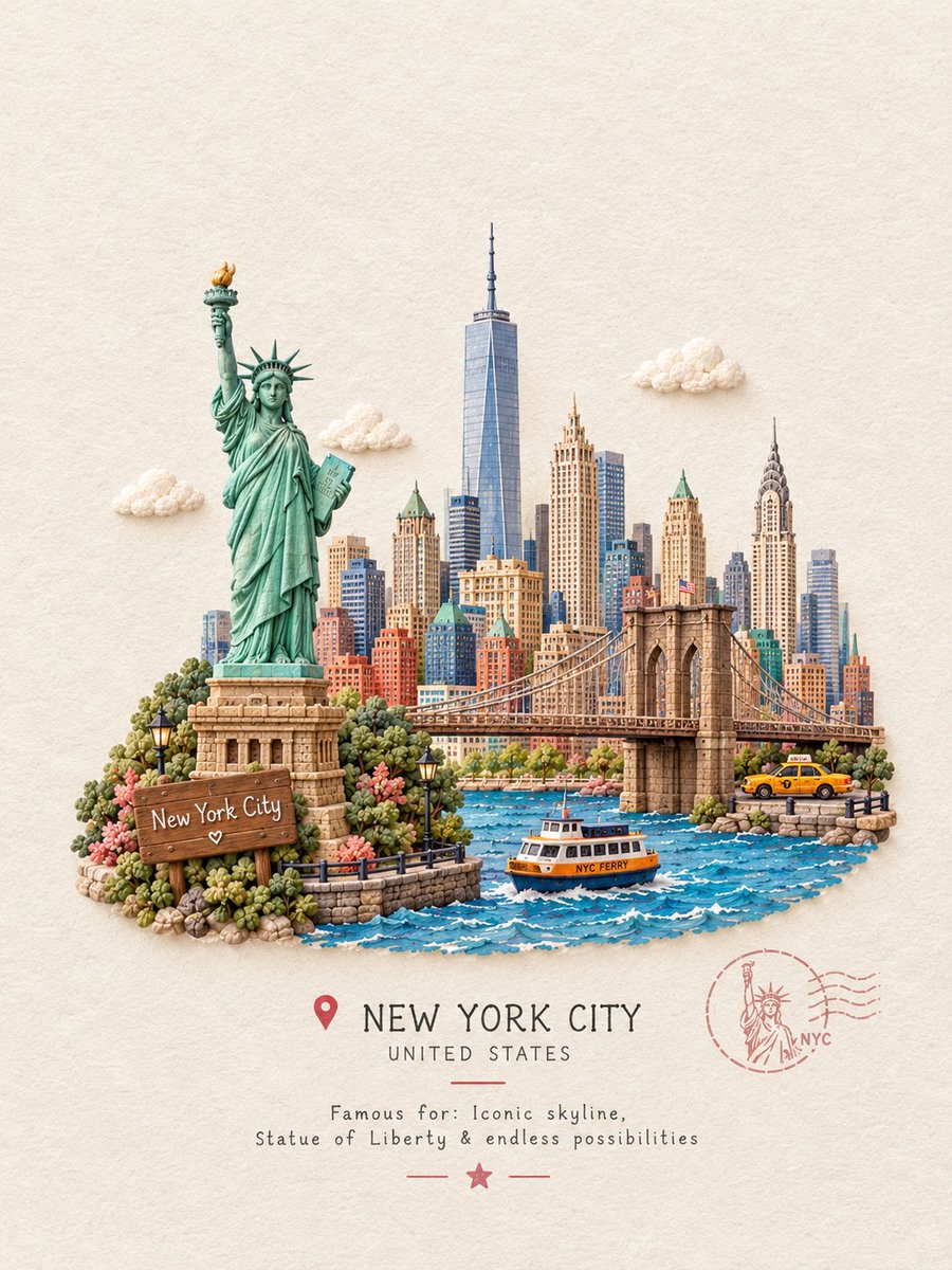 Handcrafted Miniature Landmark On Textured Paper