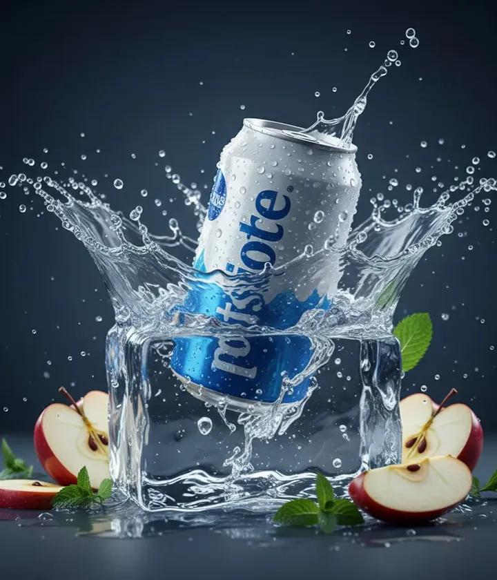 Dynamic Hyper-realistic Product Shot: Soda Can Hitting Ice