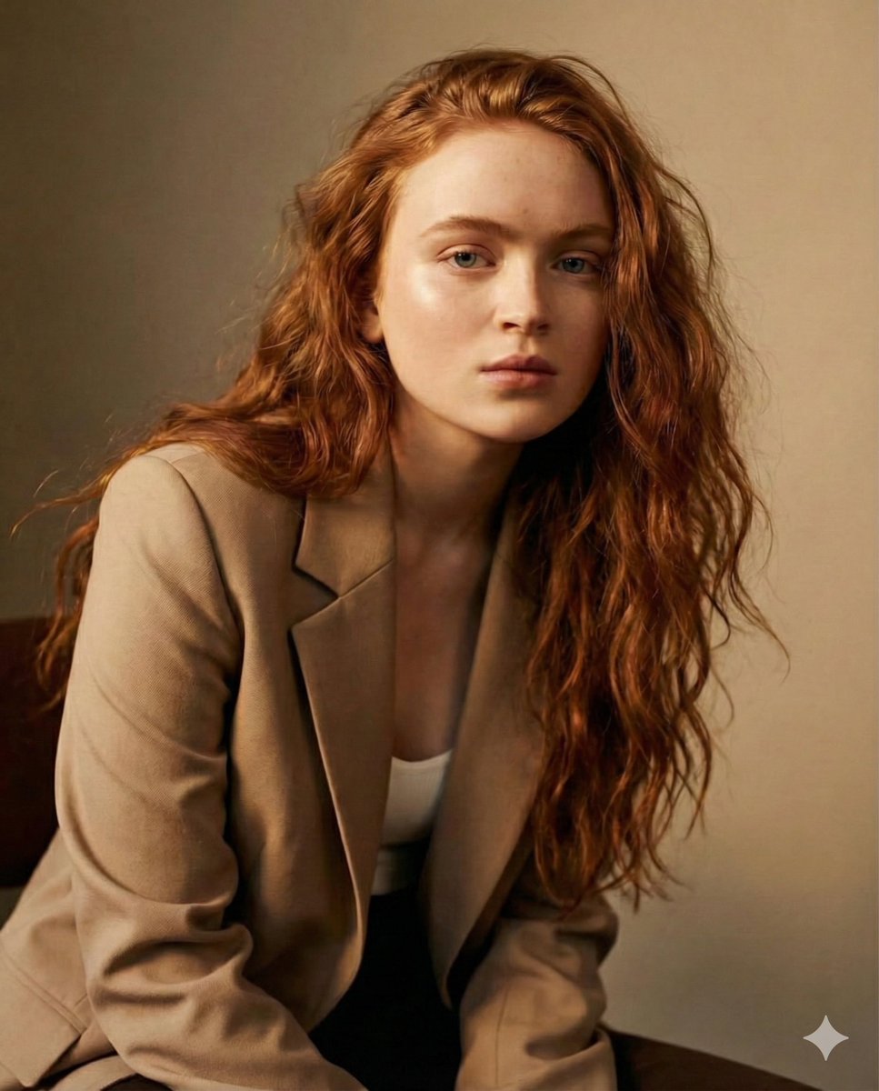 Portrait of a Young Woman with Bright Red Wavy Hair