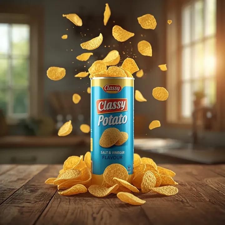 Ultra-realistic snack product photography on a rustic table