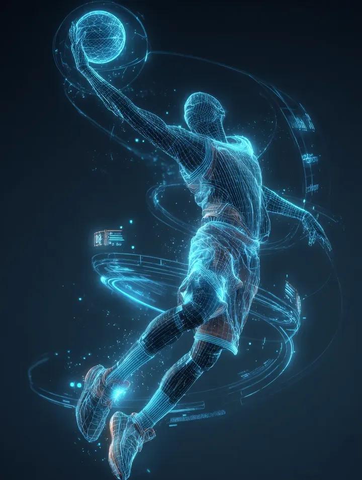 Futuristic Wireframe Weightlifter with Holographic UI
