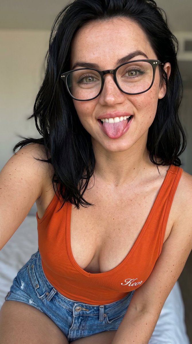 Glamorous Close-up Selfie of Woman Playfully Sticking Tongue Out
