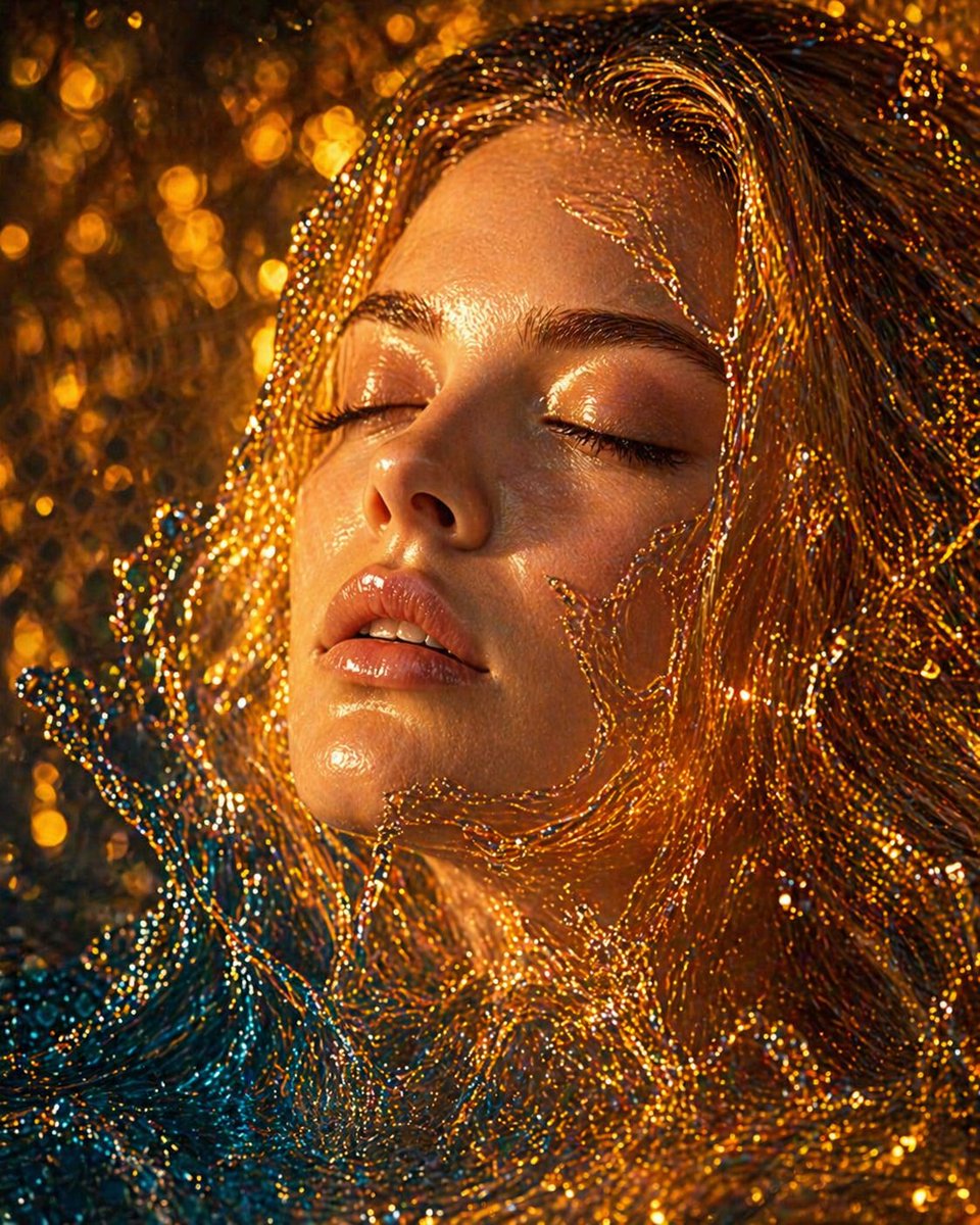 Woman's Face in Molten Gold and Water Fusion