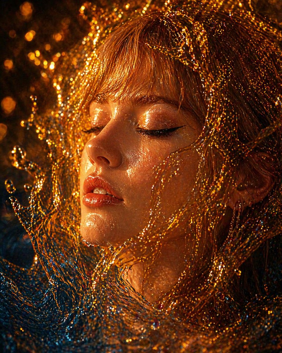 Woman's Face in Molten Gold and Water Fusion