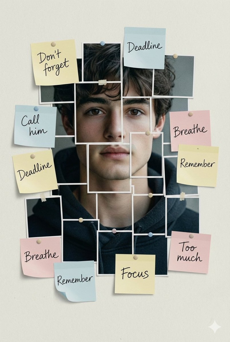 Fragmented Portrait with Sticky Notes and Memories