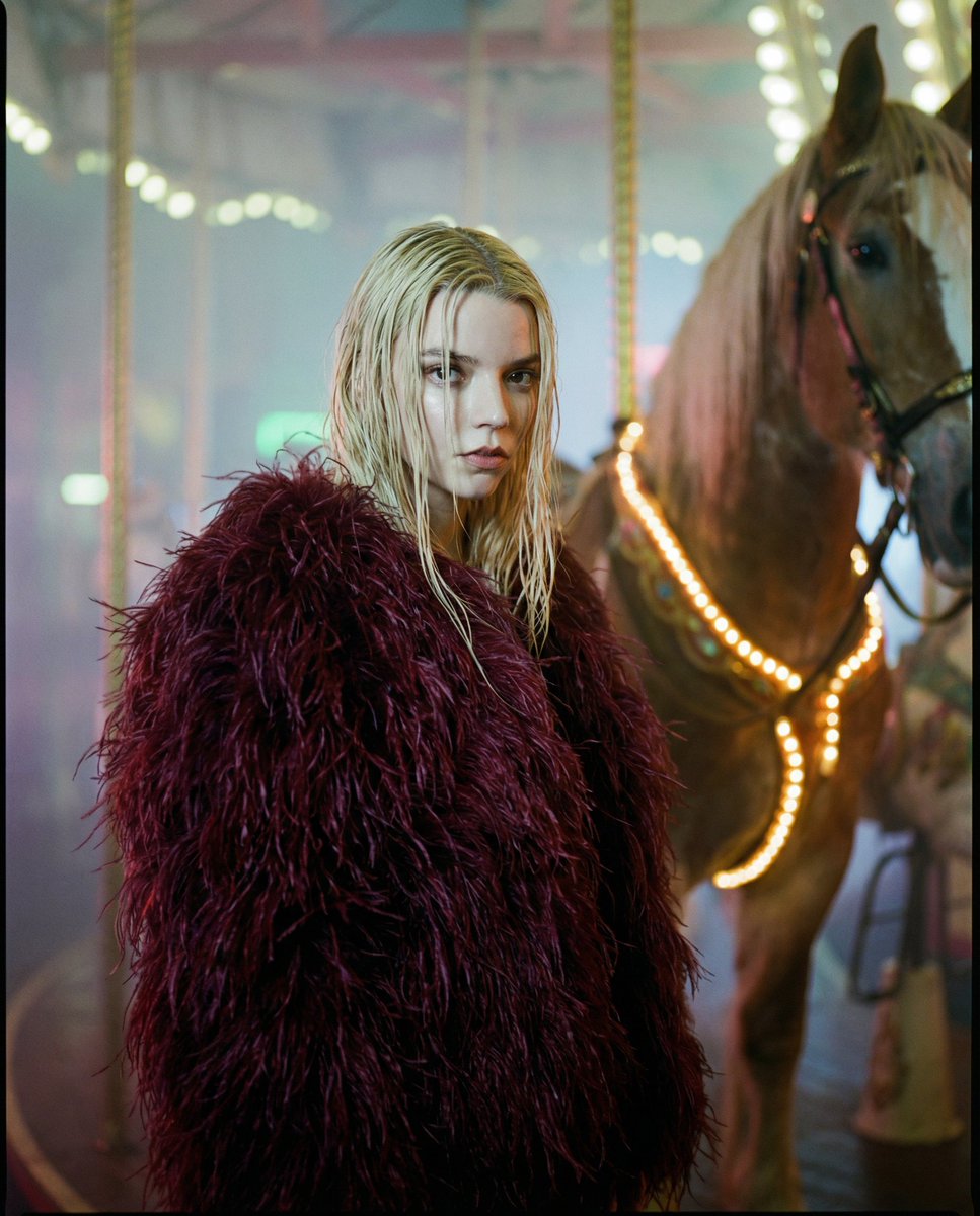 High-Fashion Cinematic Portrait on a Dreamlike Carousel