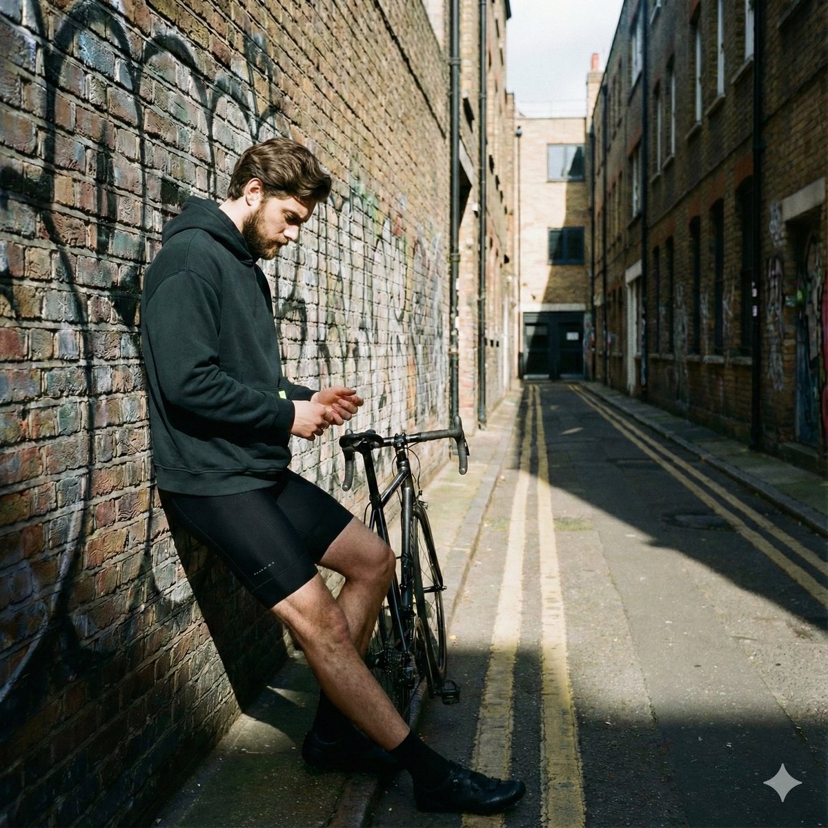 Urban Portrait of a Cyclist in a UK Alley