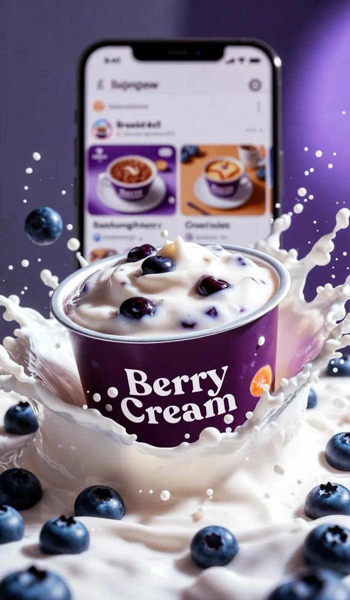 Ultra-realistic cinematic blueberry yogurt splash advertisement