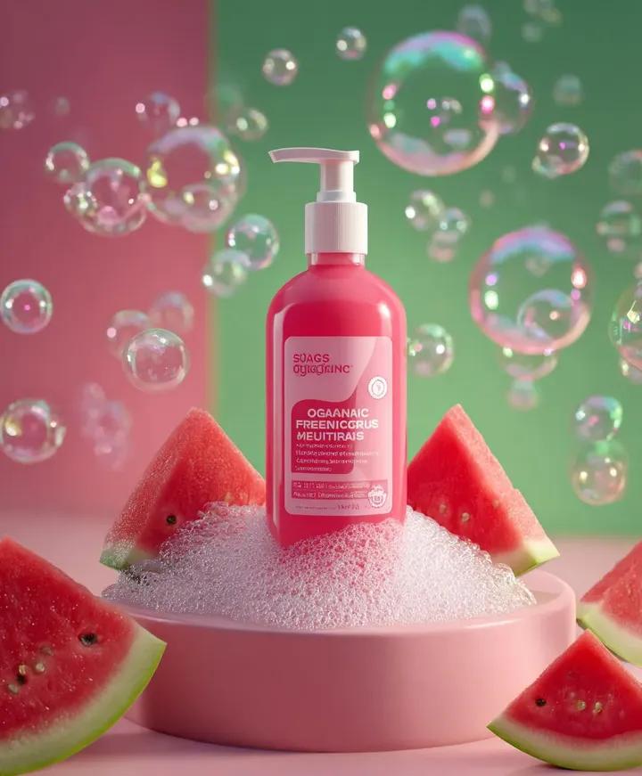 Vibrant Skincare Ad with Watermelon and Foam
