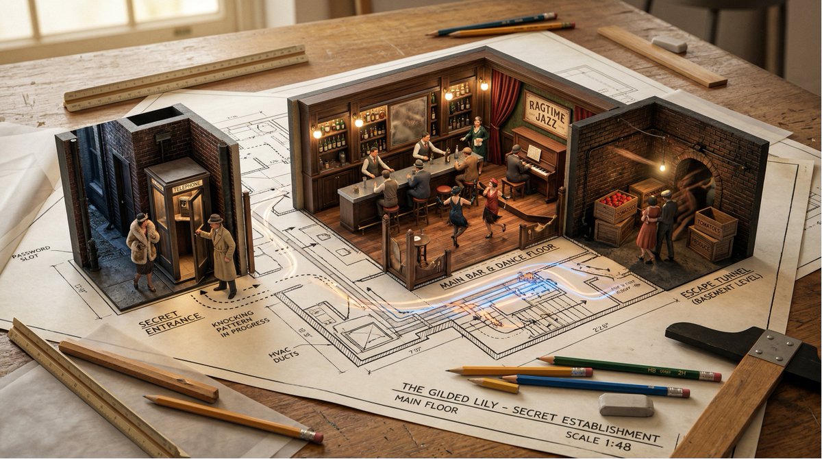 Architectural Floor Plan with Miniature Inhabitable Spaces