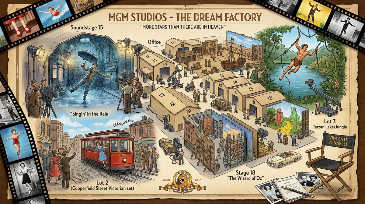 Movie Studio Backlot Map with Film Scenes