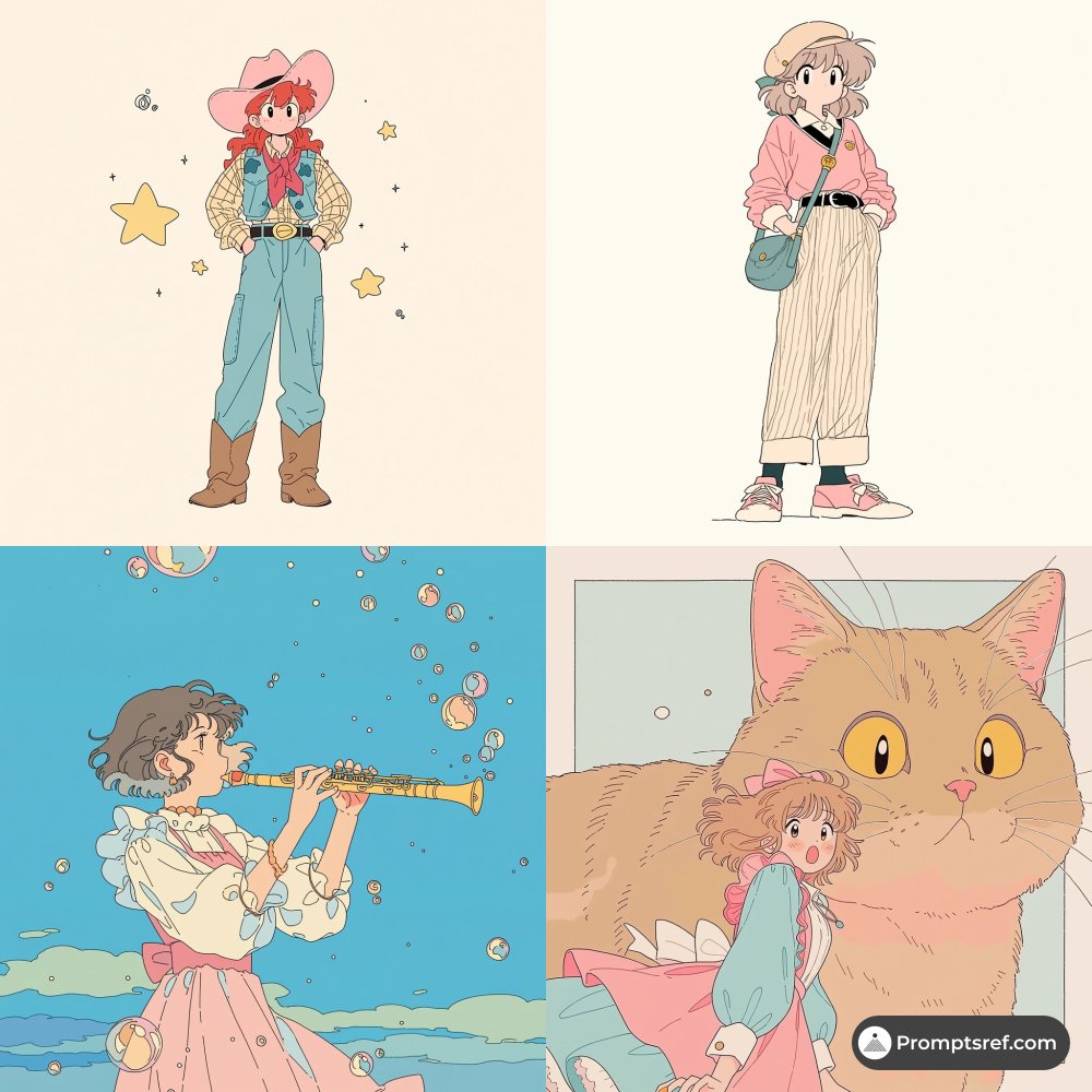 **Retro Japanese / Pastel / Thin Lineart