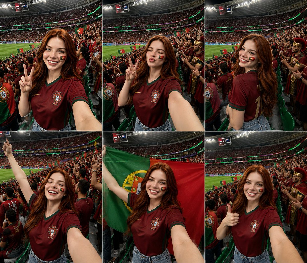 Ultra-Realistic Stadium Selfie Of A Beautiful Young Woman With Long