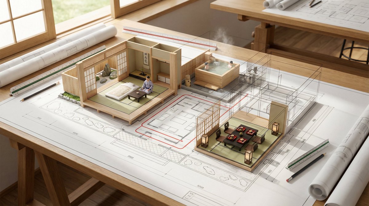 Architectural Floor Plan with Miniature Inhabitable Spaces