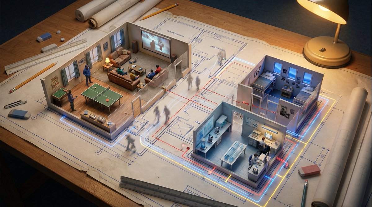 Architectural Floor Plan with Miniature Inhabitable Spaces