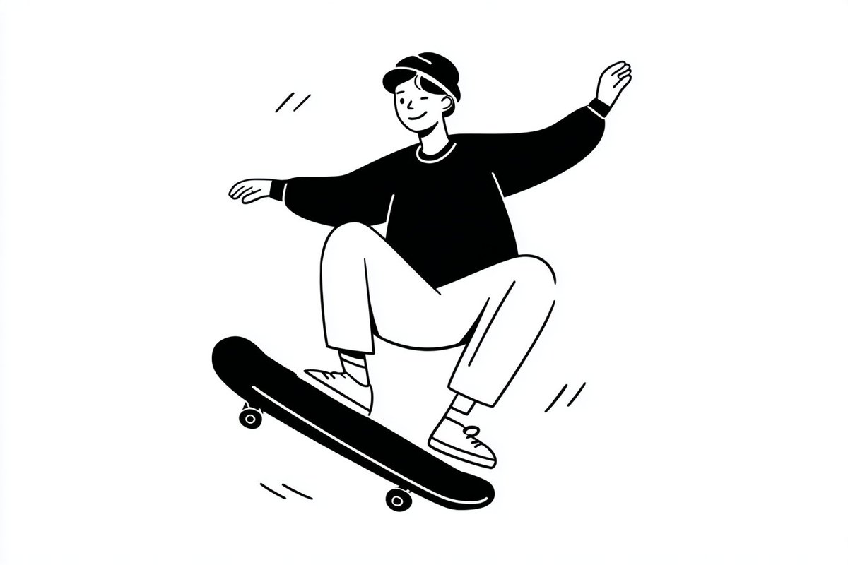 Notion-style Minimalist Black-and-White Editorial Illustration