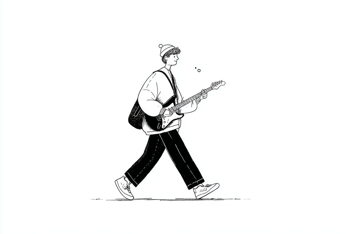 Notion-style Minimalist Black-and-White Editorial Illustration