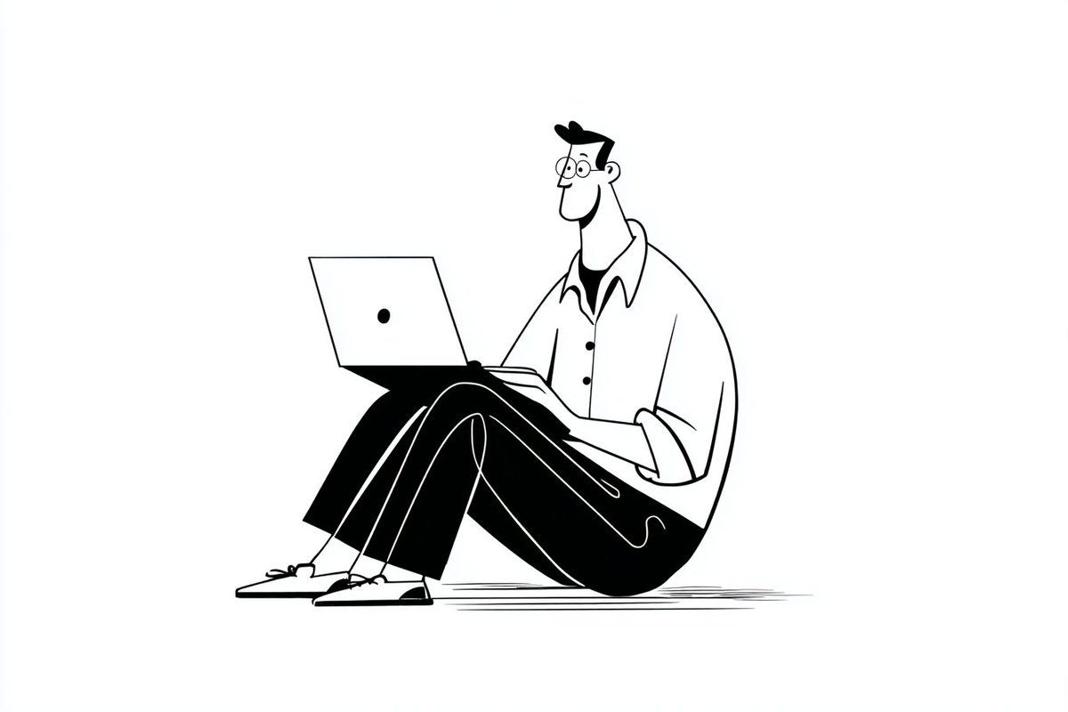 Notion-style Minimalist Black-and-White Editorial Illustration
