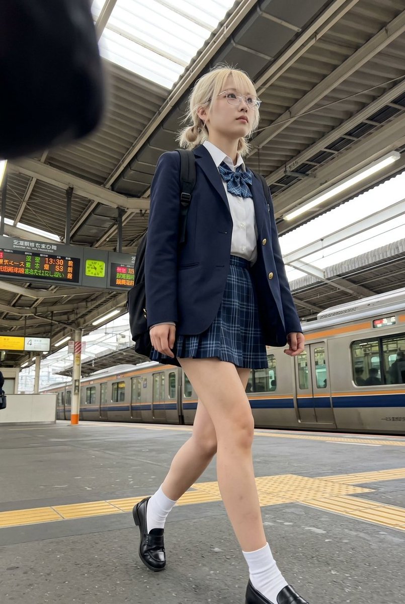 Candid Snapshot of Schoolgirl on Japanese Train Platform