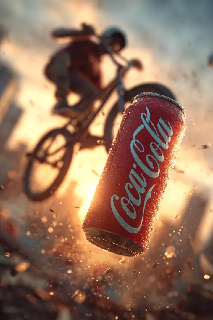 Cinematic BMX Rider with Frosty Coca-Cola Can