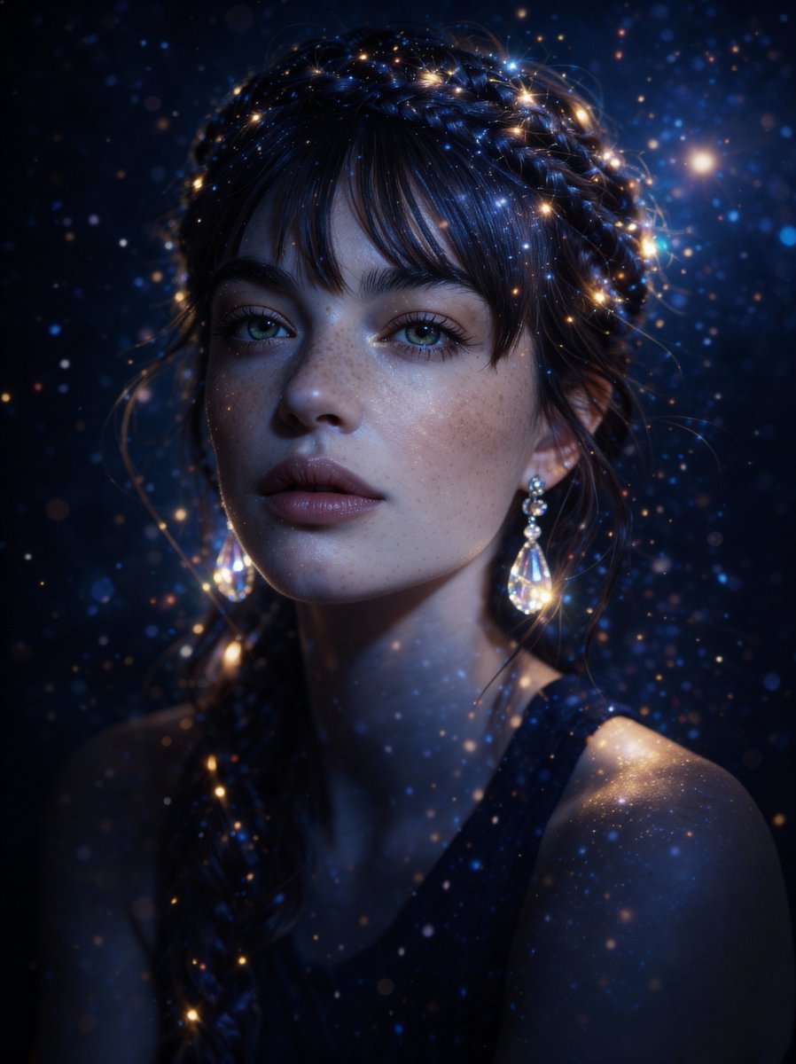 Magical Cinematic Portrait with Bioluminescent Stardust