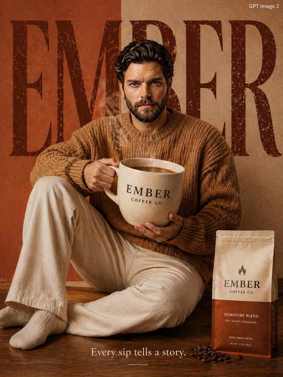 Create a Premium Cozy Coffee Brand Advertisement for Ember