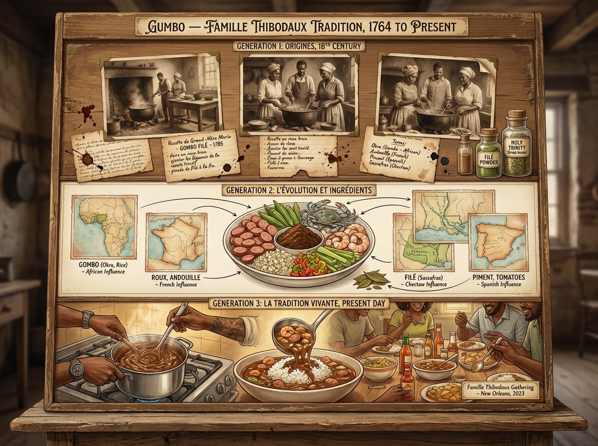 Culinary Heritage Board with Generational Layers and Sepia Photos