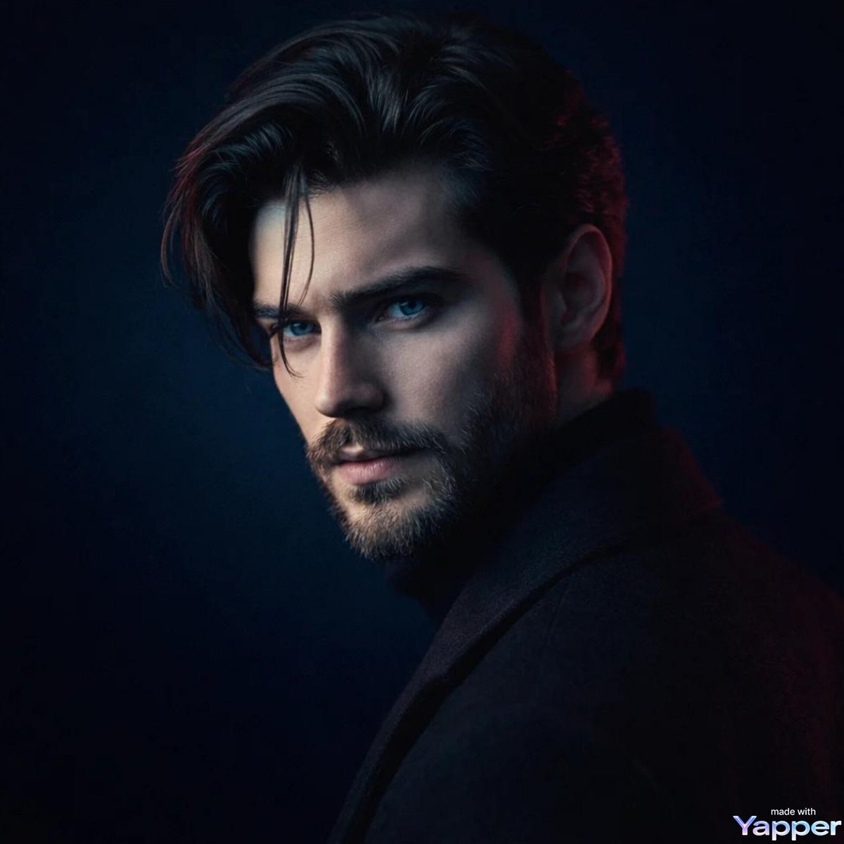 Cinematic Portrait of a Handsome Young Man with Blue Eyes