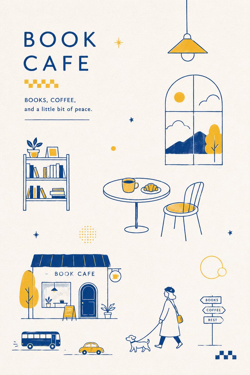 Minimal Bookstore Cafe Vector Poster