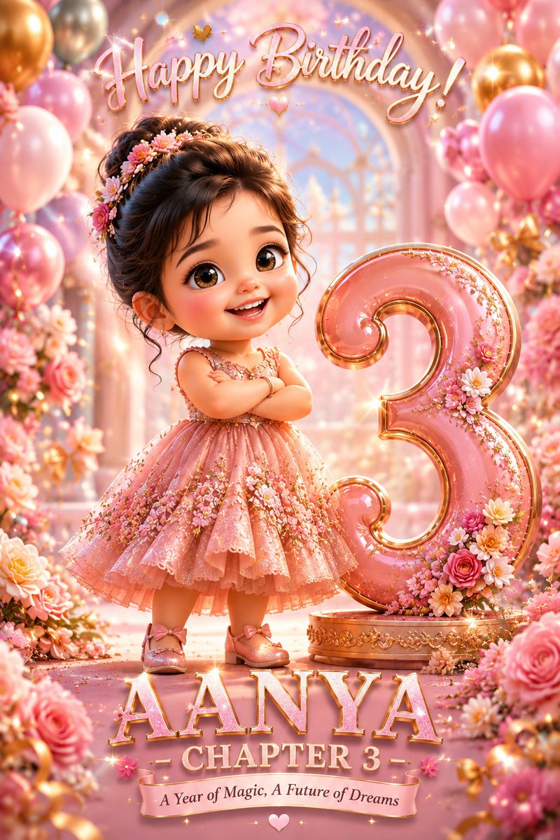 An Ultra-Detailed 3d Chibi Birthday Poster Featuring Name Transformed Into