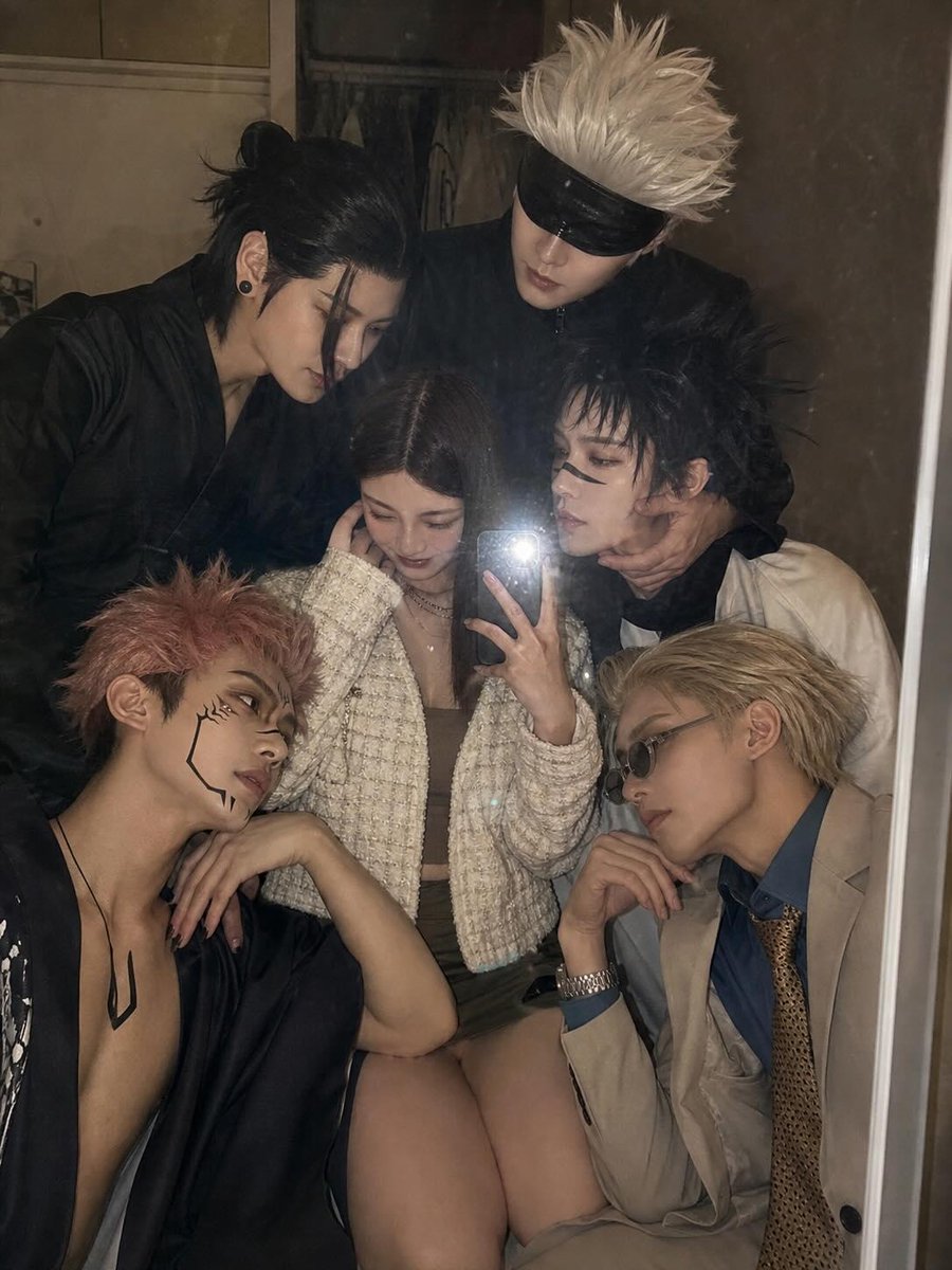 Anime-style Mirror Selfie with Cosplay Characters