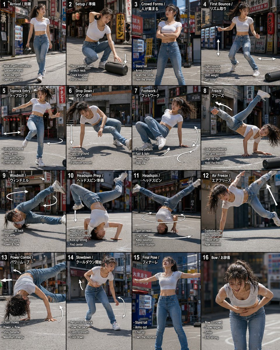 Dynamic Breakdance Animation from Storyboard in Summer Japan