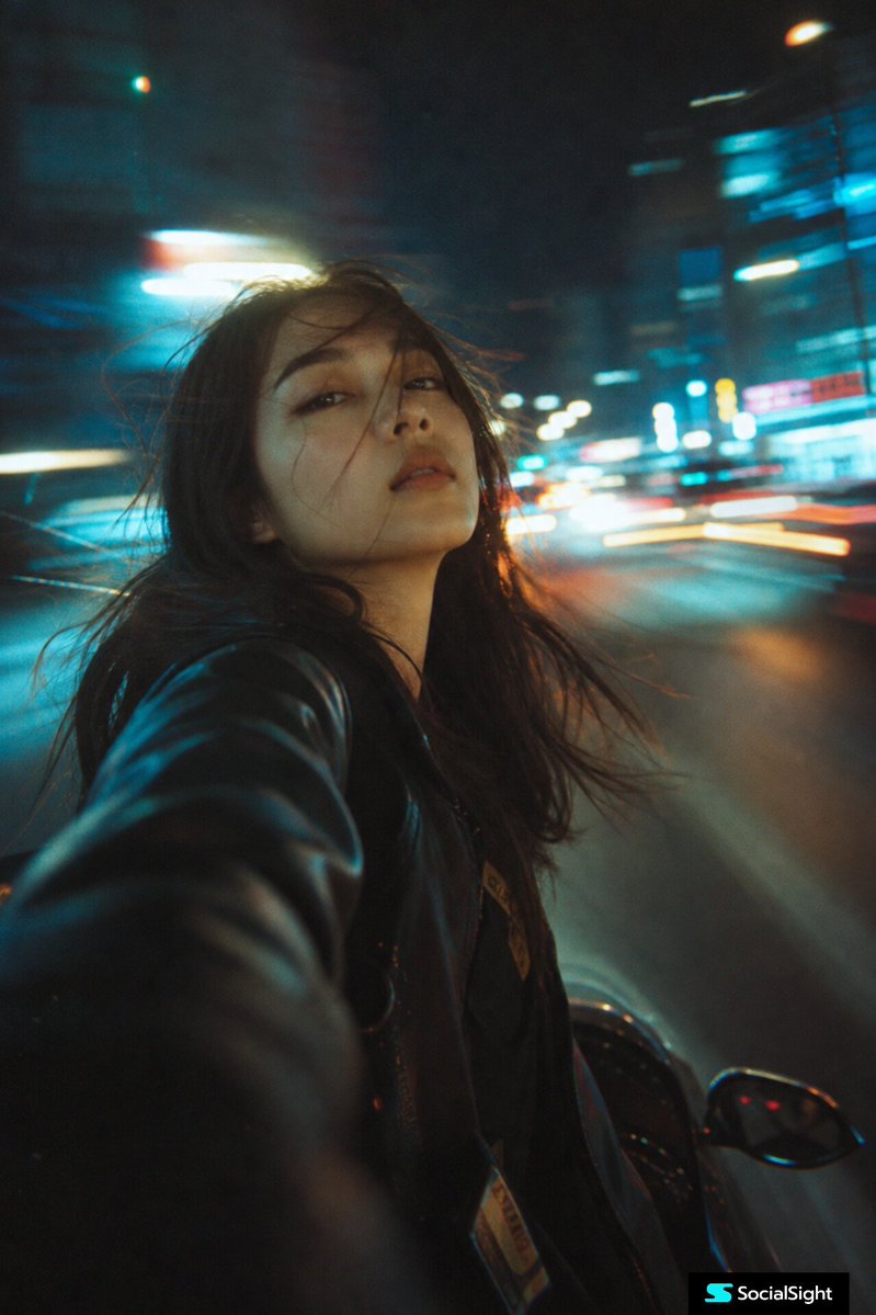 Cinematic Night-Time Selfie of a Young Woman