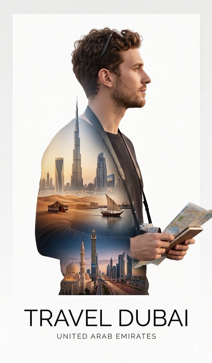 Minimalist Double Exposure Travel Poster for Cities
