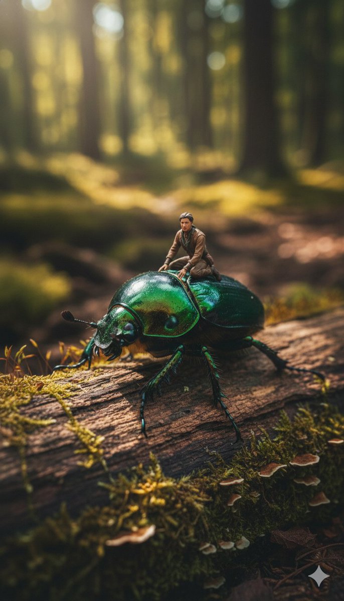 Miniature Girl on a Red Ladybug Macro Photograph