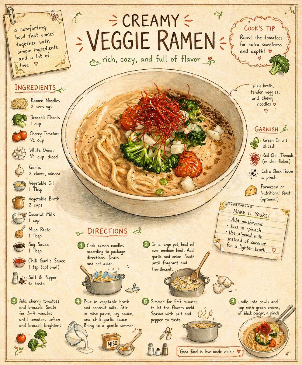 Vintage Hand-Drawn Recipe Page Illustration