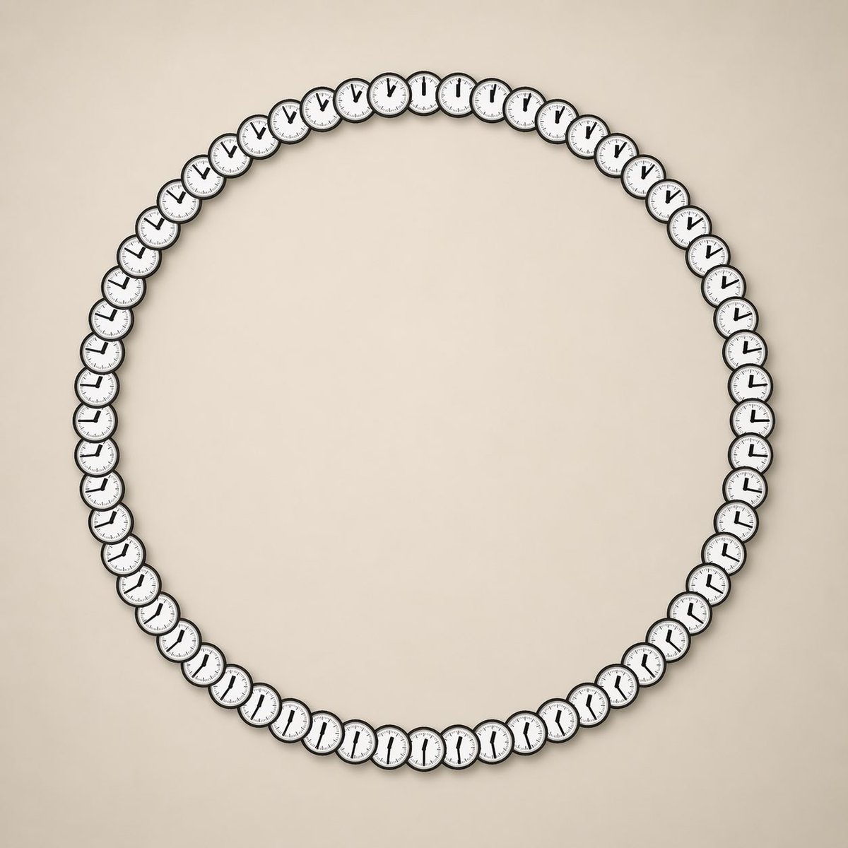 A Wall of 60 Clocks, One for Each Minute