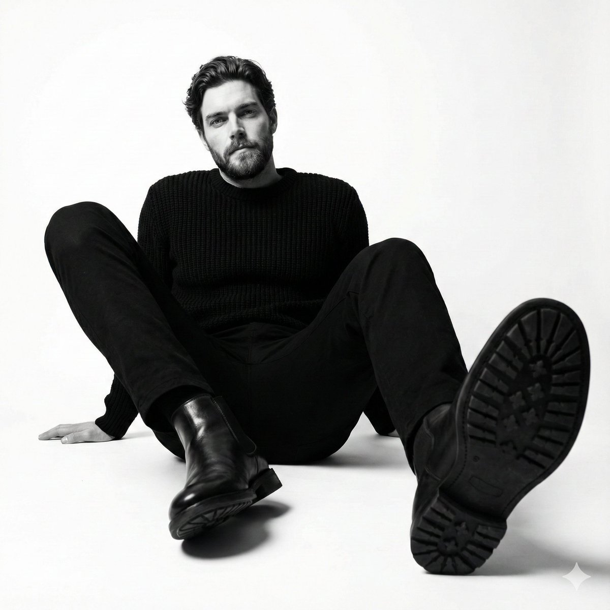 Black-and-white fashion portrait in a studio