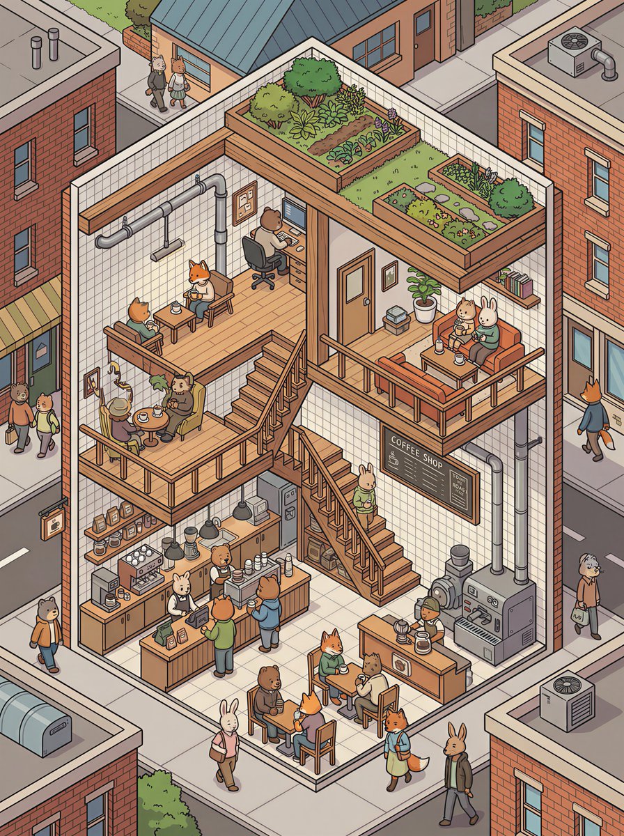 Isometric 2.5D Architectural Slice Illustration of a Scene