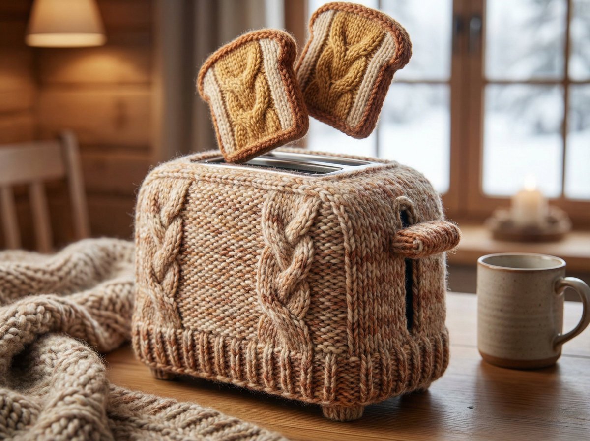 Hand-knitted Object with Cable Knit Patterns