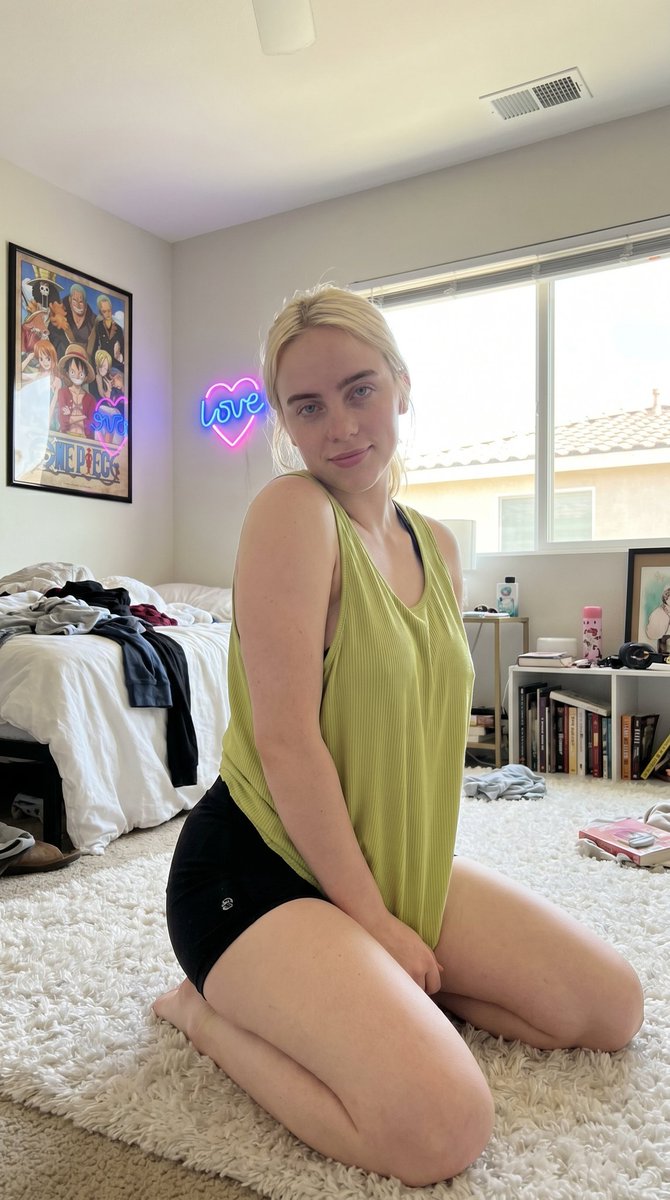 Casual Billie Eilish in a Relaxed Bedroom
