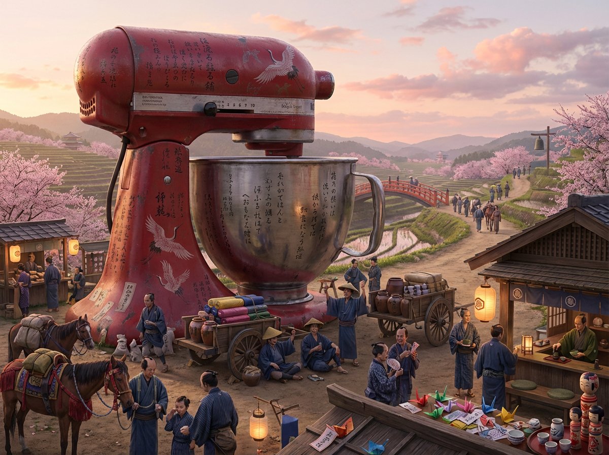 Epic Journey Landmark with Resting Migrants