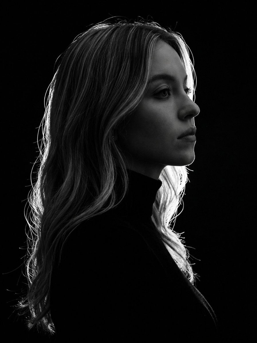Black and White Studio Portrait with Dramatic Rim Lighting