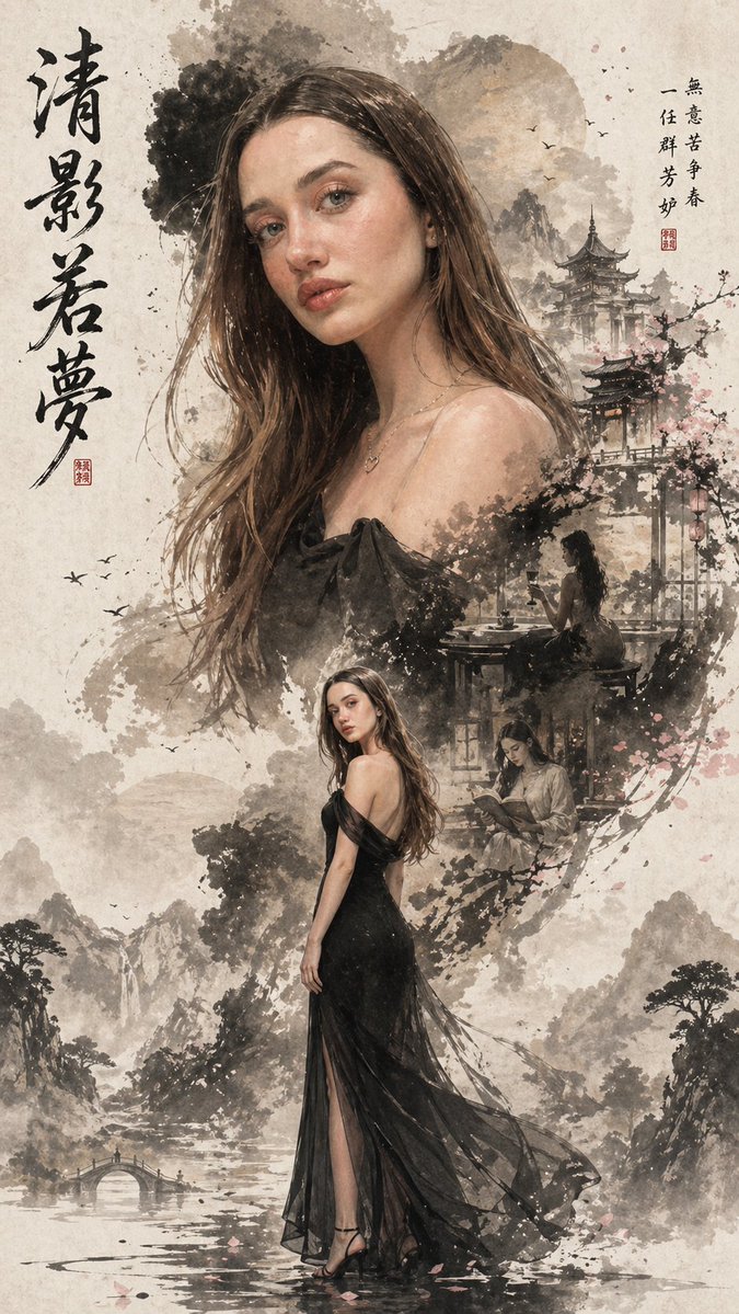 Cinematic East-Asian Ink Character Poster