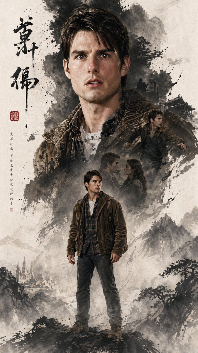 Cinematic East-Asian Ink Character Poster