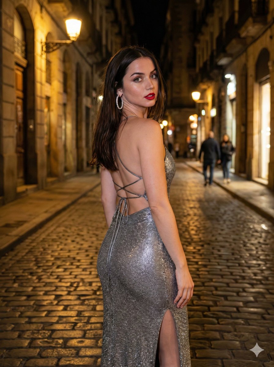 Photorealistic Cinematic Portrait of Ana de Armas in Public