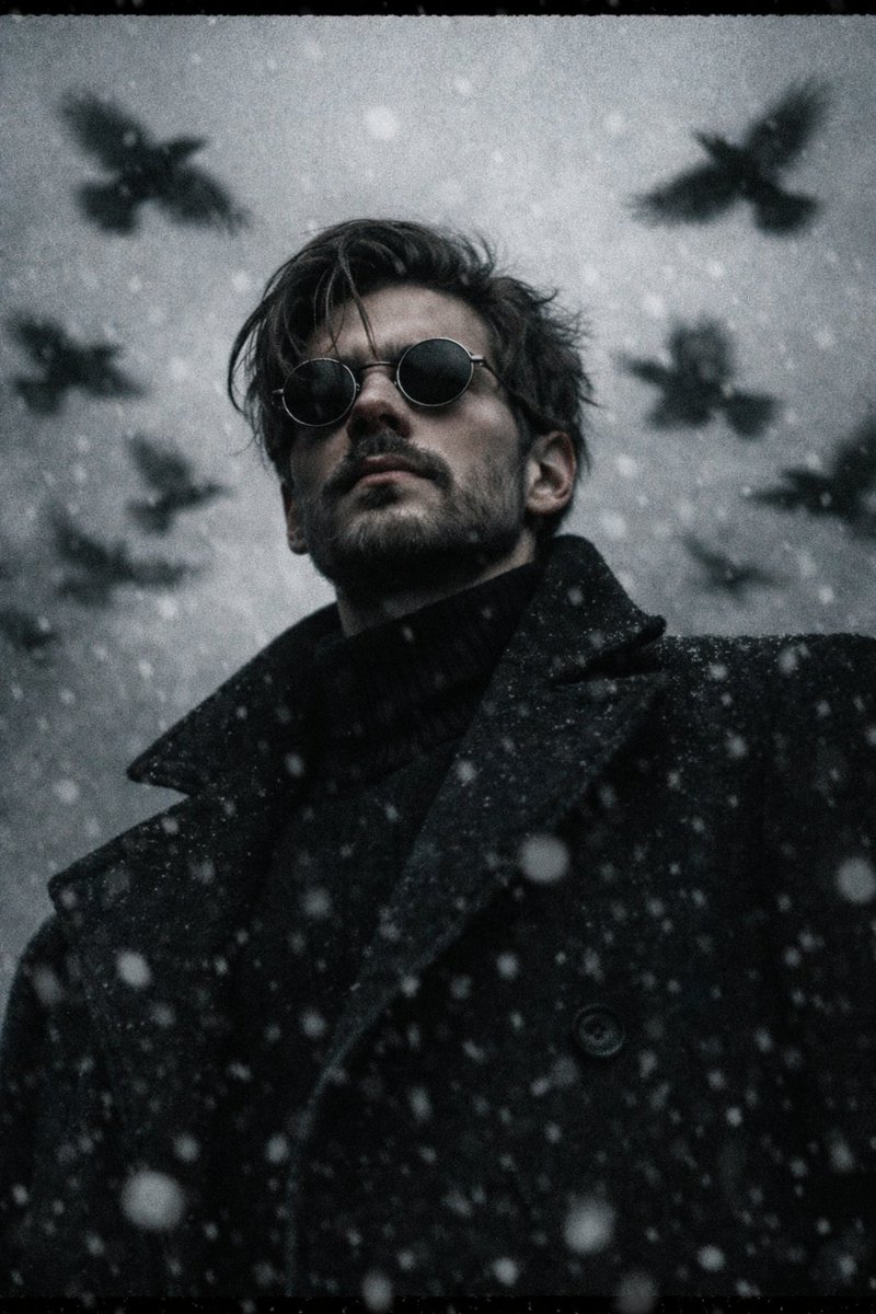 Cinematic Low-Angle Portrait of a Stoic Man with Round
