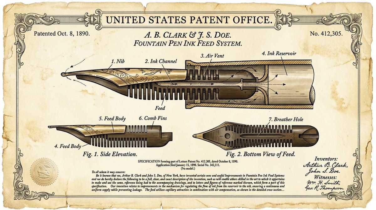 Vintage Patent Drawing Technical Illustration