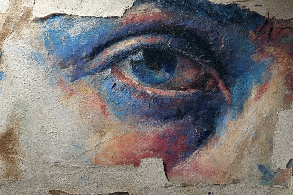 Chalk Pastel Mural on Weathered Wall