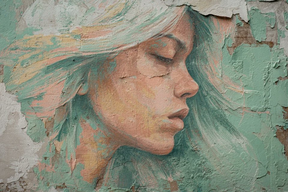 Chalk Pastel Mural on Weathered Wall